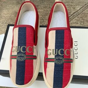 GUCCI Slip On Sneakers in Red white And blue Mens Shoes authentic used like new